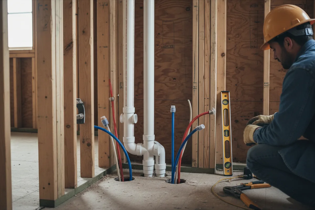 Drain and supply rough-in during Sump Pump Repair in Bowen